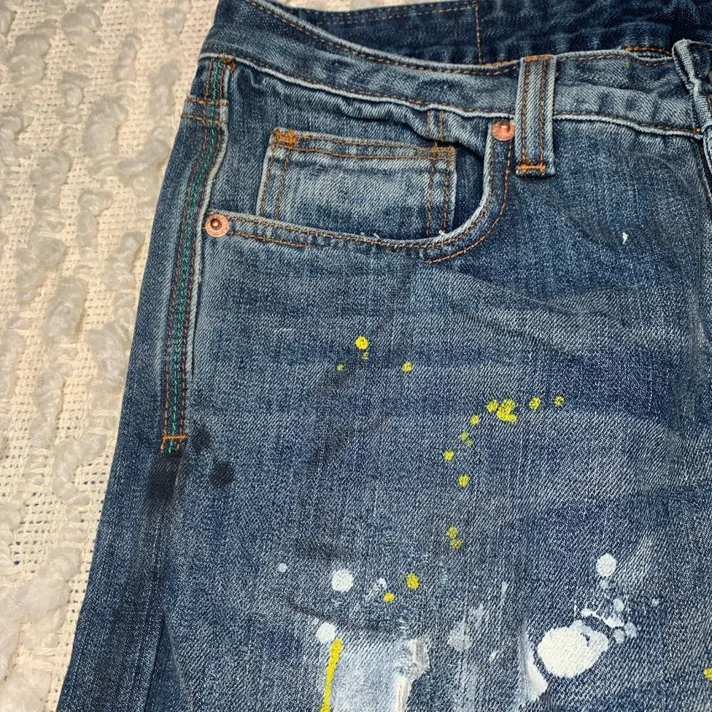HARDLY EVER JEANS‎ JOGGERS SIZE 30 PAINT DISTRESSED STRAIGHT LEG